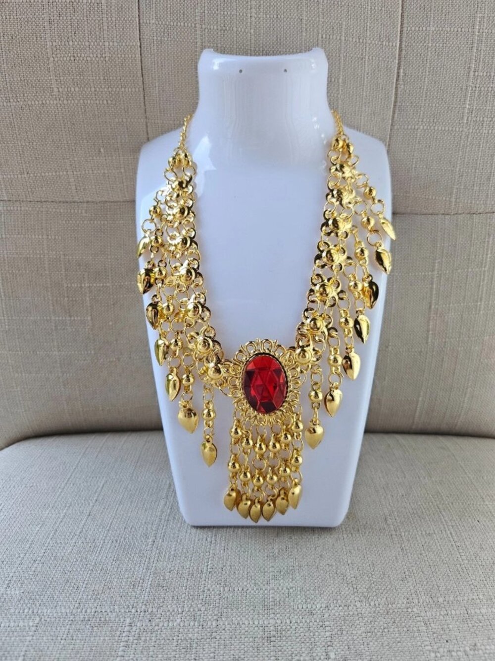 Women Forehead Jewelry Arabic Traditional Necklace Gold Tone Fashion Jewelry - Picture 1 of 11